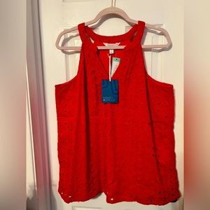 Ladies XL Market Spruce sleeveless halter-style blouse, red